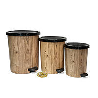 Комплект декоративних відер з педаллю WOOD 22Л, 11Л та 7Л, пластик, з візерунком SNMZ, фото 4