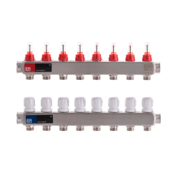 Колекторні балки для теплої підлоги з витратомірами на 8 контурів EP.S1110 (нержавіюча сталь)
