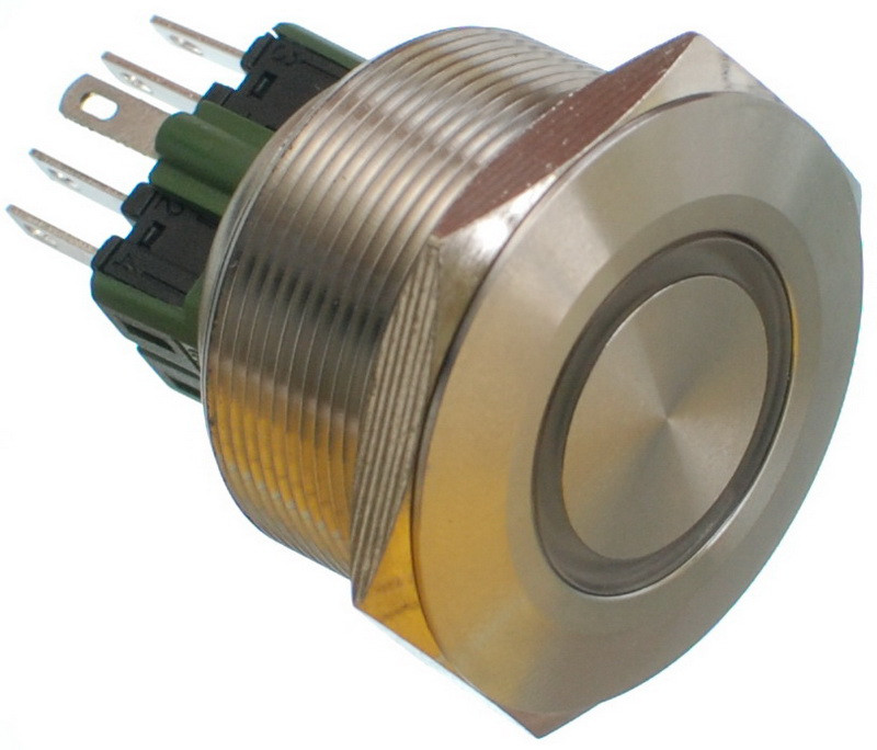 Кнопка антивандальная d34mm різьблення 30mm h34mm 2 положення 6 контактів індикація