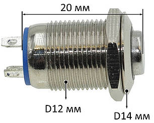 Кнопка антивандальная d14mm різьблення 12mm h20mm 4 контакти, фото 3