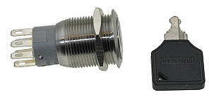 Перемикач під ключ антивандальный d22mm різьблення 19mm h31mm 3 положення 6 контактів, фото 1
