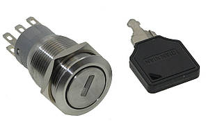 Перемикач під ключ антивандальный d22mm різьблення 19mm h31mm 3 положення 6 контактів, фото 4