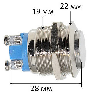 Кнопка антивандальная d22mm різьблення 19mm h28mm 2 контакти під гвинт, фото 3