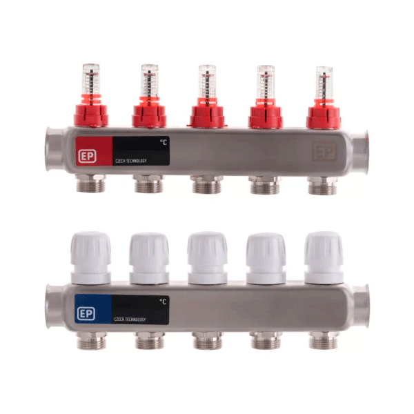 Колекторні балки для теплої підлоги з витратомірами на 5 контурів EP.S1110 (нержавіюча сталь)