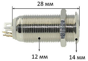Кнопка антивандальная d14mm різьблення 12mm h28mm 2 положення 4 контакти індикація, фото 3