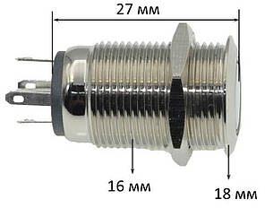 Кнопка антивандальная d18mm різьблення 16mm h27mm 5 контактів індикація, фото 3