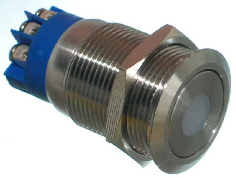 Кнопка антивандальная d22mm різьблення 19mm h36mm 6 контактів під гвинт індикація