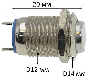 Кнопка антивандальная d14mm різьблення 12mm h20mm 2 контакти, фото 3