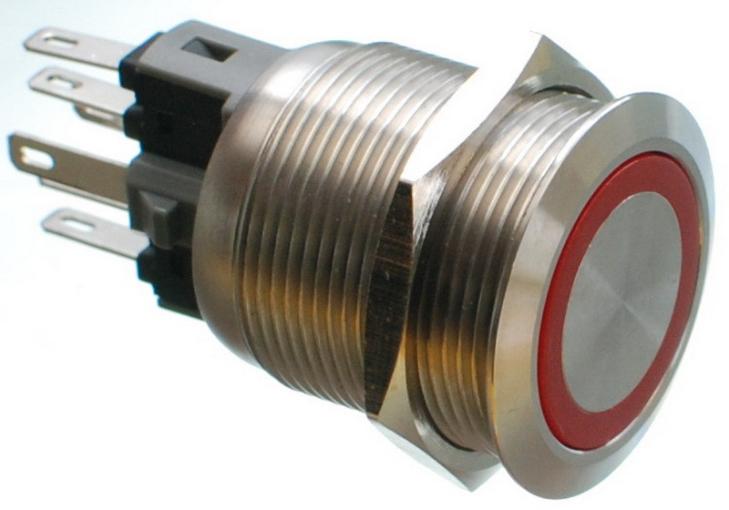 Кнопка антивандальная d25mm різьблення 22mm h34mm 6 контактів індикація