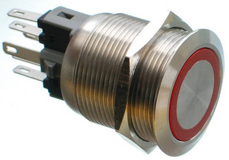 Кнопка антивандальная d25mm різьблення 22mm h34mm 6 контактів індикація, фото 1