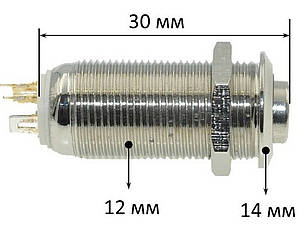 Кнопка антивандальная d14mm різьблення 12mm h30mm 2 положення 4 контакти індикація, фото 3