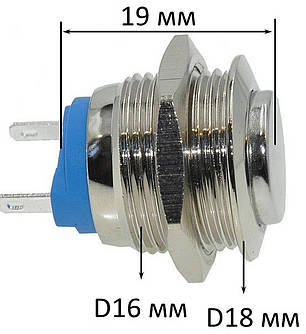 Кнопка антивандальная d18mm різьблення 16mm h21mm 2 контакти, фото 3