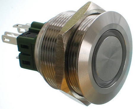 Кнопка антивандальная d32mm різьблення 28mm h34mm 2 положення 6 контактів індикація, фото 1