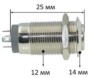 Кнопка антивандальная d14mm різьблення 12mm h25mm 2 положення 4 контакти індикація, фото 3
