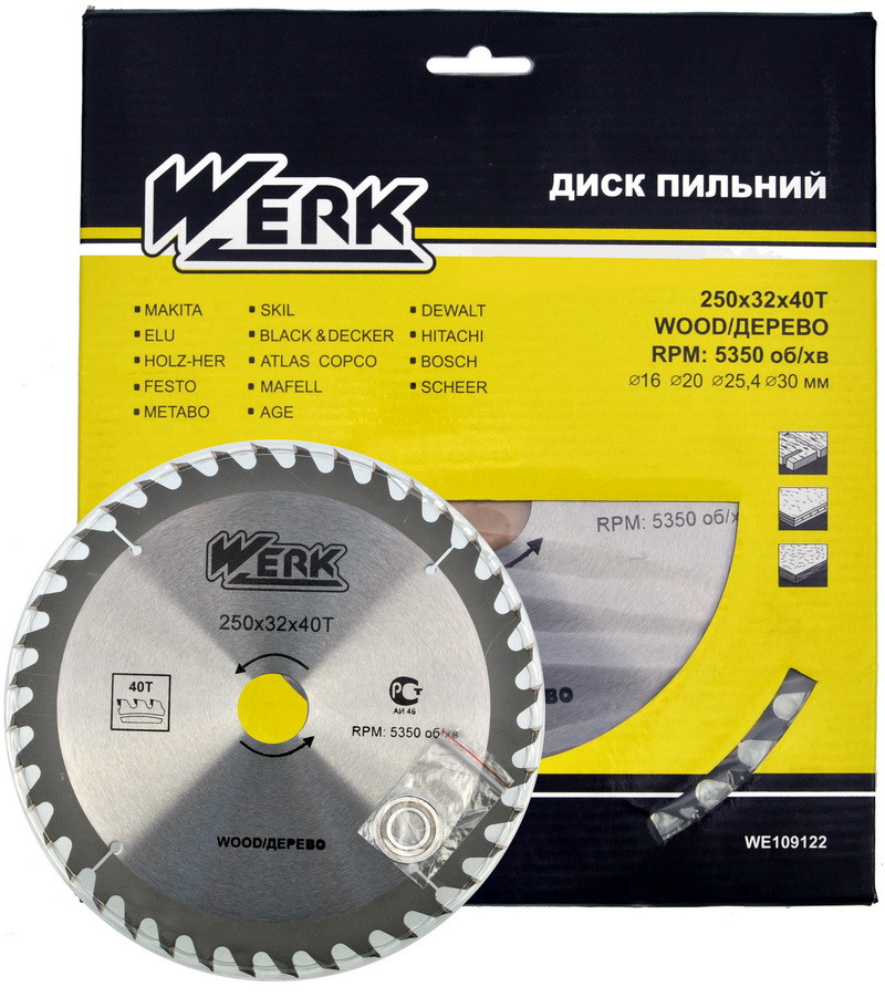 Пильний диск по дереву Werk 250X32, 40 зуб - 1 шт