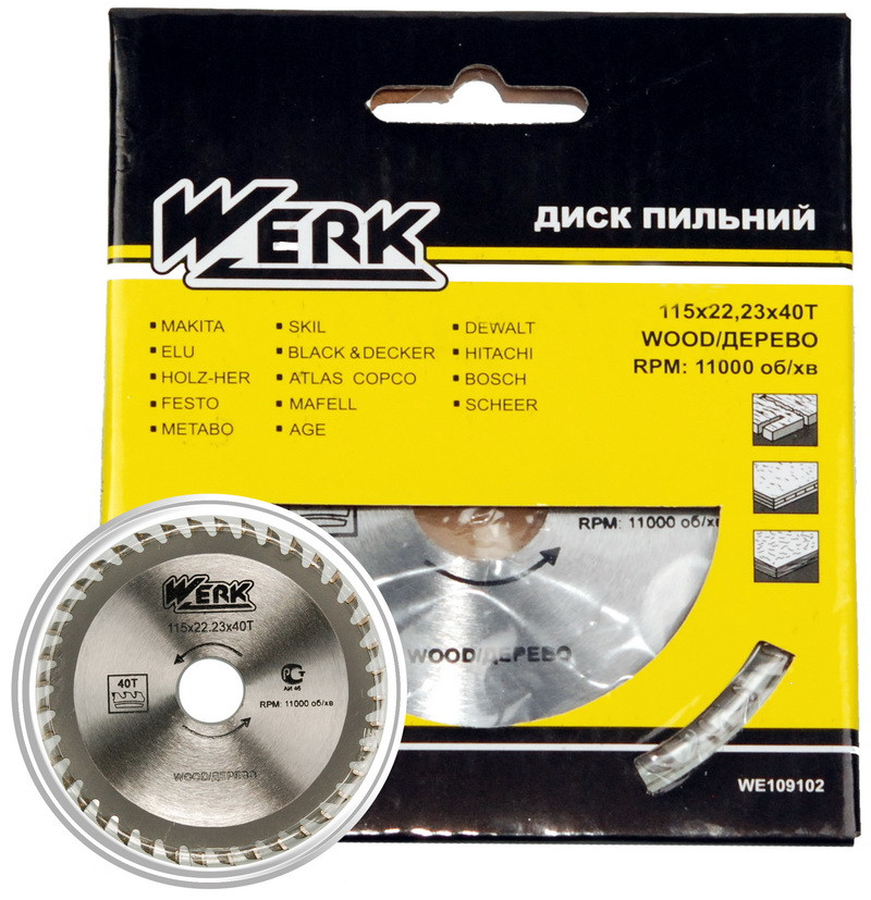 Пильний диск по дереву 115X22.23, 40 зуб. Werk WE109102
