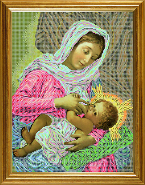 Вишивка бісером "Богородиця Годувальниця" (на подушці) (Солес)