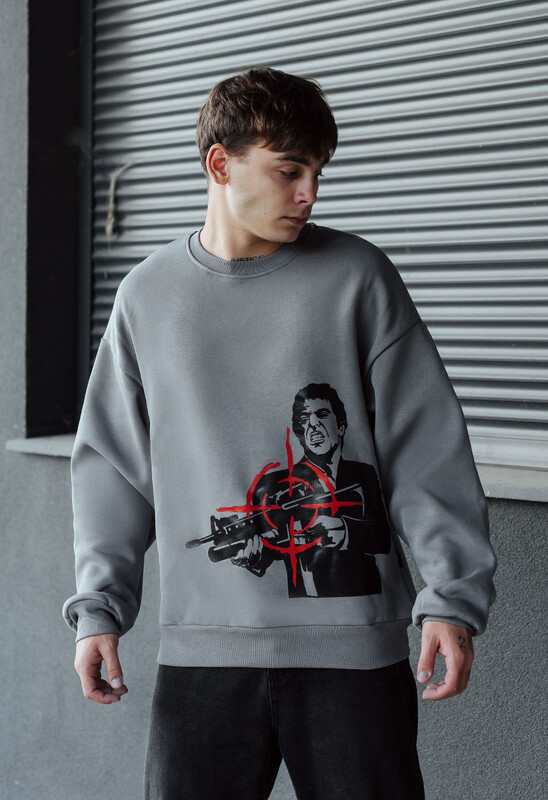 Сірий утеплений світшот Staff aim oversize fleece