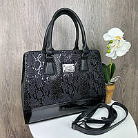 Стильная женская сумка с ручками, сумочка для женщин черная лаковая