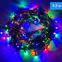 Новогодняя гирлянда с яркими разноцветными лампочками 10 метров и черным шнуром с вилкой для розетки