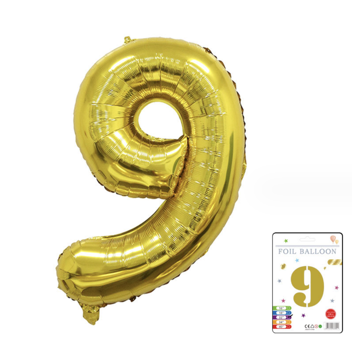 Фольгована надувна куля цифра 9, Золото, 101,5 см