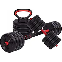 Набір гантелі, штанга, гиря 3в1 багатофункціональний SP-Sport LN-1100-50 вага 50 кг чорний-червоний