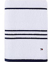 Полотенце TOMMY HILFIGER банное Modern American Solid Cotton Bath Towel белое с темно синей полоской