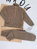 Детский теплий флисовий костюм (толстовка+штани) Капучино