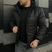 Куртка підліткова чоловіча на підлітка тепла стьобана з капюшоном зимова на флісі чорна повсякденна