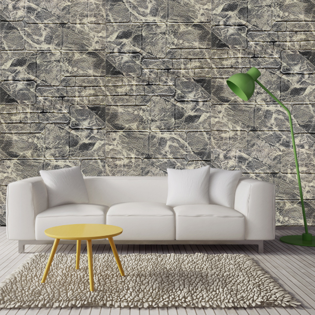 Самоклеюча 3D панель Камінь чорно-білий мармур 700х700х7мм (154), фото 1