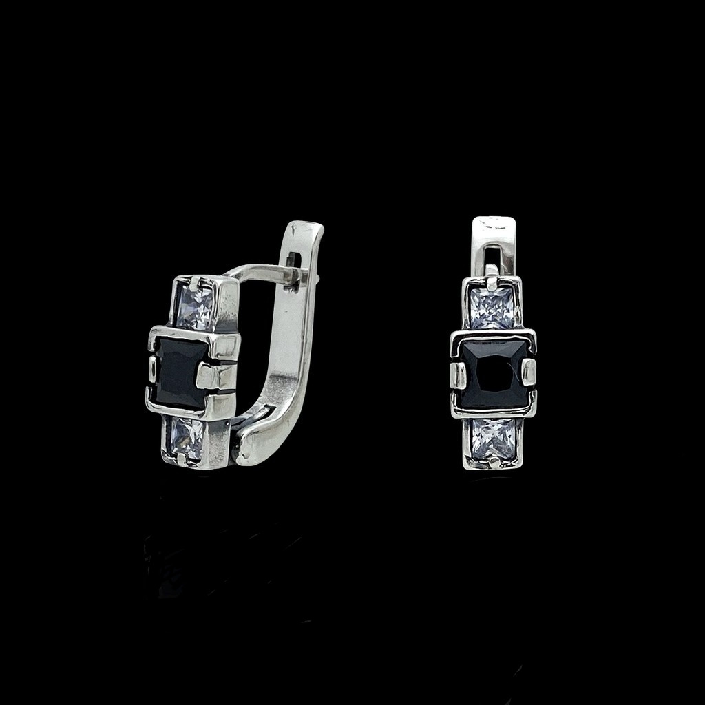 Срібні сережки з квадратними фіанітами