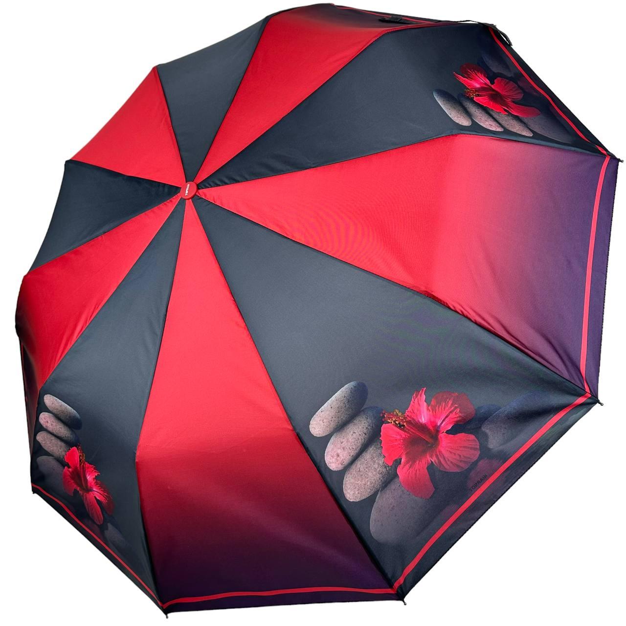 Жіноча складана парасолька напівавтомат на 10 спиць від Toprain з принтом "Гармонія", червоний, 0622-1