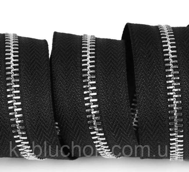 Блискавка № 5 колір чорний / матовий нікель, металева метражні від 1 м (33946), фото 1