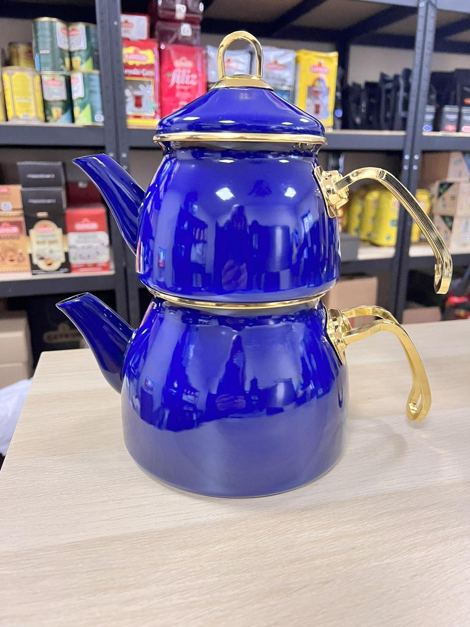 Эмалированный чайник двойной турецкий синий Sultani 3.1л универсальный ...