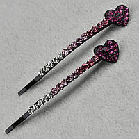 Невидимки для волосся металеві чорного кольору серця з різнобарвними кристалами 2 штуки довжина 6 см