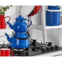Эмалированный чайник двойной турецкий синий EBRU 3.6 л для газовой и электрической плиты