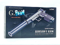 Пистолет мощный c глушителем металлический черный пульки 6 мм пластиковые