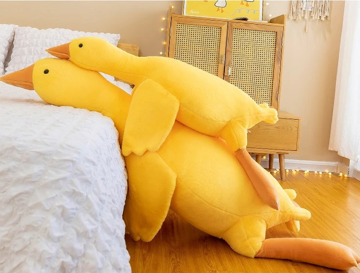 Велика плюшева дитяча іграшка-антистрес, подушка-обіймашка для сну Гусак 135 см Жовтий