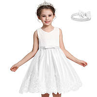 Дитяче плаття на свято з великим бантом та пов'язкою на голову Кетті біле р.100,110,120 см