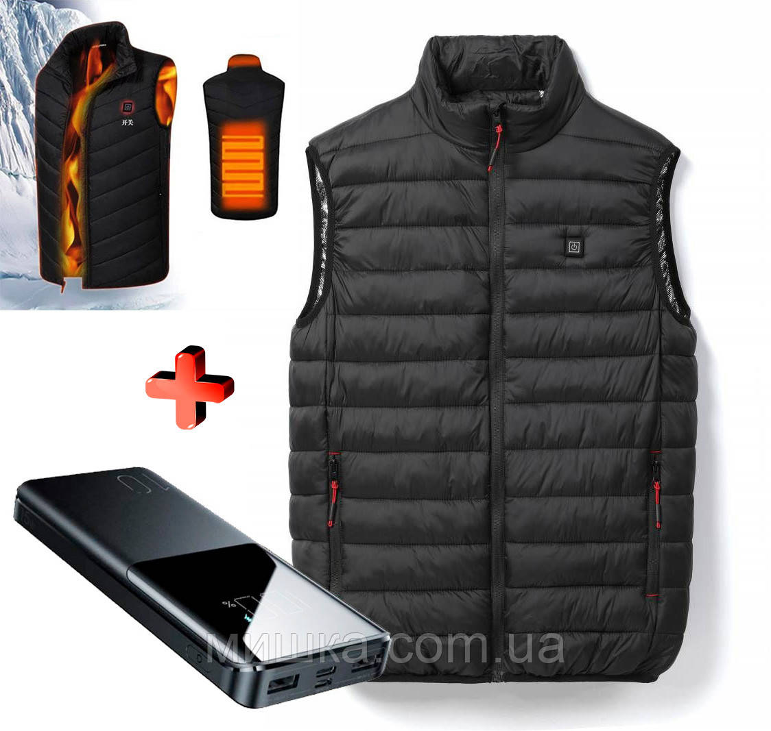 Жилет з підігрівом + Повербанк 20000mAh, всі розміри, для туризму, риболовлі, відпочинку, фото 1