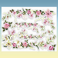 Наклейки Цветы розы и лилии, на прозрачной основе для украшения дома 8 шт. на листе 43 х 33 см