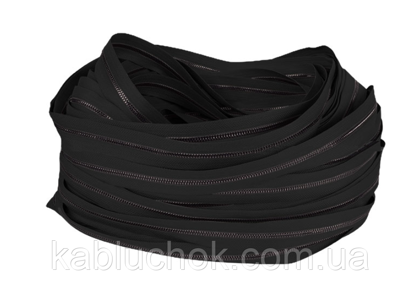 Блискавка № 5 двостороння сумкова колір чорний/ темний нікель, металева метражна від 1 м (04M-5), фото 1