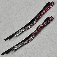 Невидимки для волосся металеві чорного кольору хвиля з кристалами, що переливаються, 2 штуки довжина 6 см