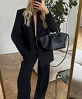 Женский классический костюм пиджак на пуговице с брюками паллацо Черный, М/Л