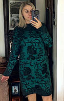 Женское зелёное платье с длинным рукавом 48-52 размер