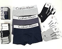 Набор трусов и носков мужских 3шт и 9 пар Calvin Klein. Нижнее белье трусы боксеры и бернд носки Кельвин Кляйн