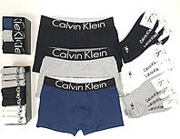 Набор мужских трусов и коротких носков 3шт и 9 пар Calvin Klein. Нижнее белье мужское боксеры Кельвин Кляйн
