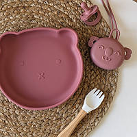 Детская силиконовая тарелка на присоске для первого прикорма "Мишка"