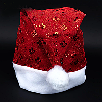 Новогодняя шапка с пайеткой красный 38 см