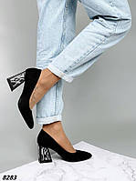 Женские туфли лодочки на высоком каблуке черные экозамша с острым носиком 36